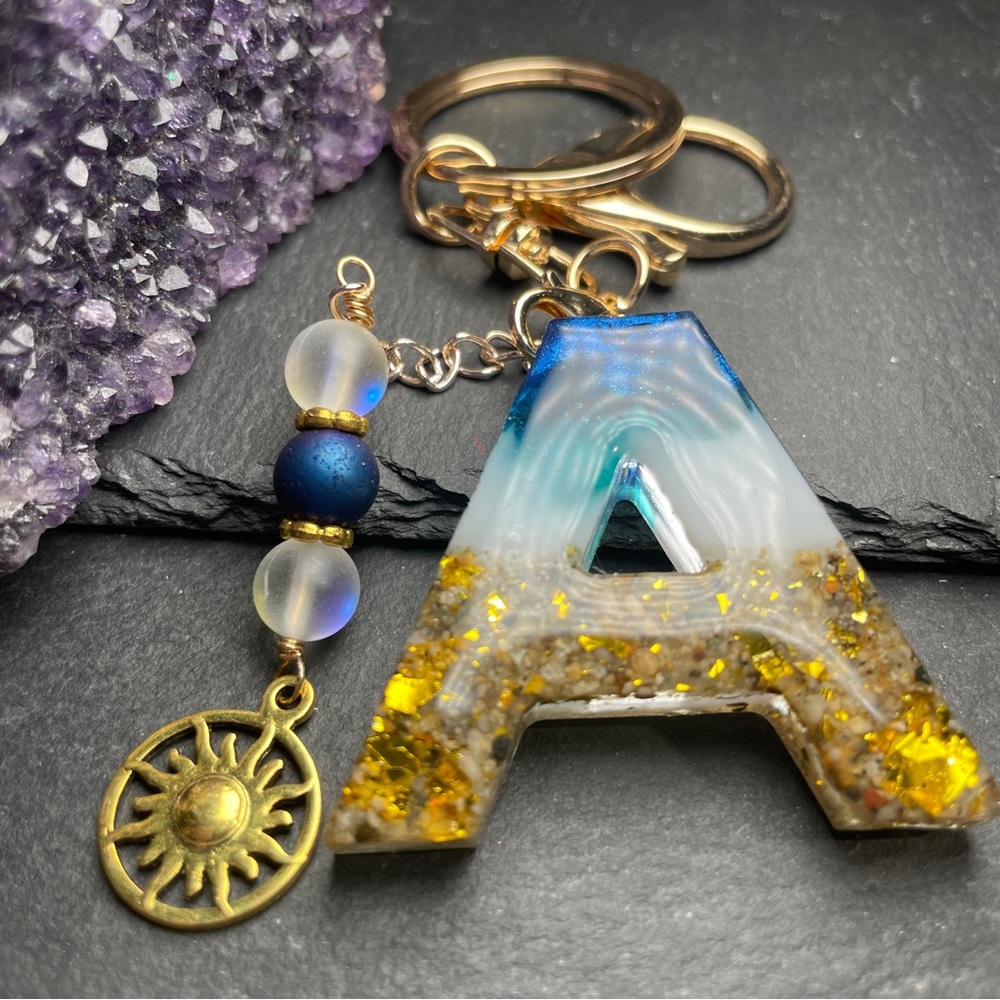 REAL California Sand Custom Artisan Blue and Gold Keychain Accessory - Picture 10 of 10